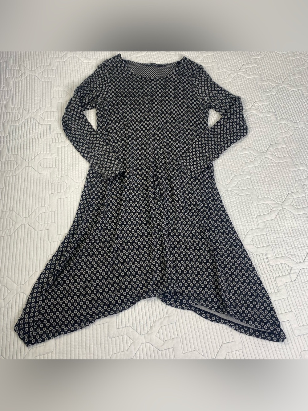 Gudrun Sjoden Gray Floral Tunic Midi Knit Sharkbite Hem Lyocell Dress A-Line S